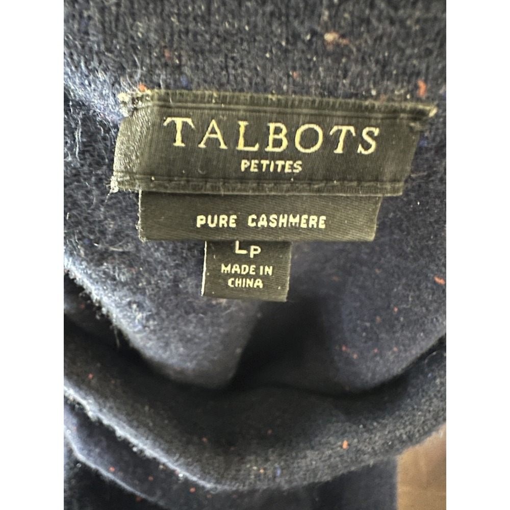 *Flawed Talbots Cashmere Sweater Sabrina Donegal LP Large Petite Navy Speckled - Picture 6 of 12